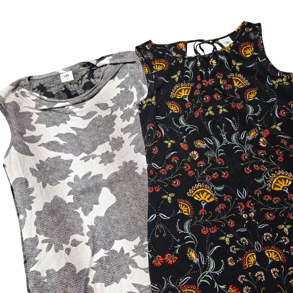 Cabi XS 2 Sleeveless Tank Top Bundle Black Floral & Gray & White Blouse‎